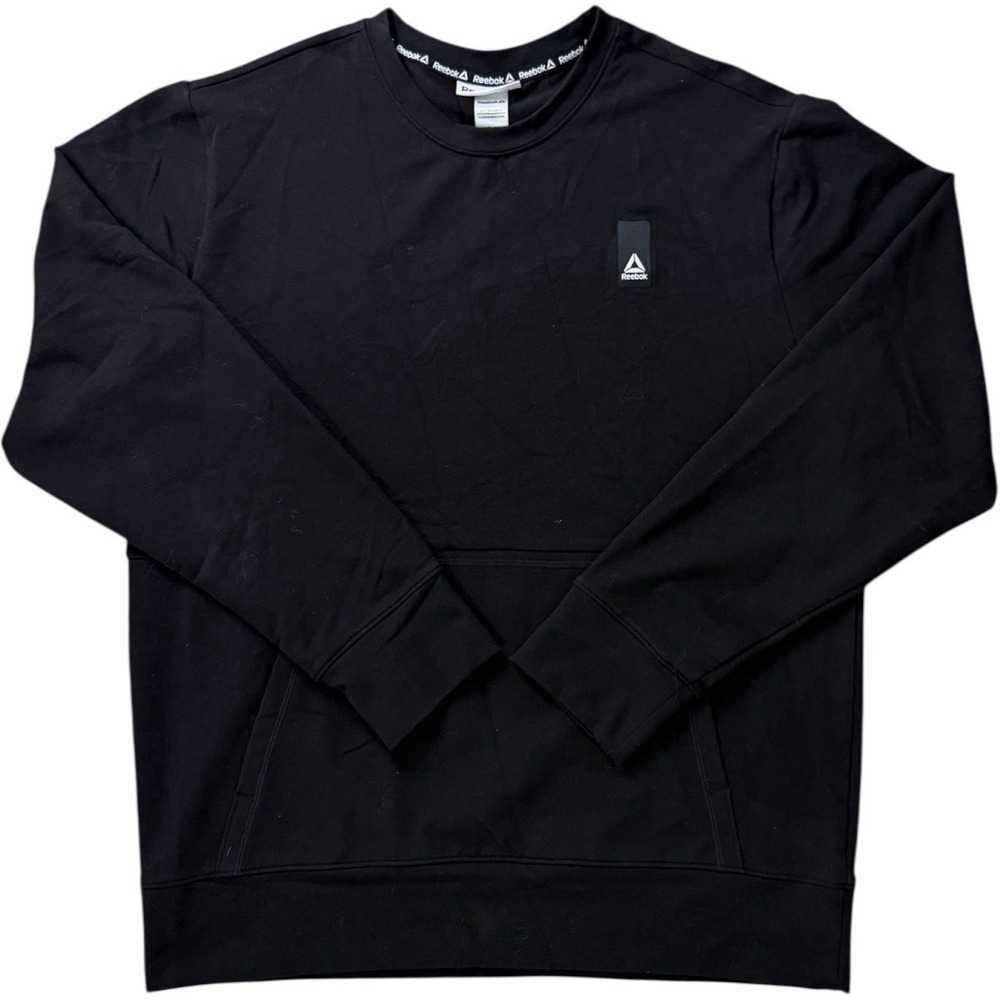 Reebok Delta Fleece Crewneck Sweatshirt Mens Medium Black Front Pocket Pullover
